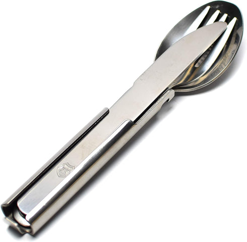 Original Hungarian Army Cutlery Set, 4 Pieces, Military Issue Spoon Fork Knife Kit Flatware Multi-Tool