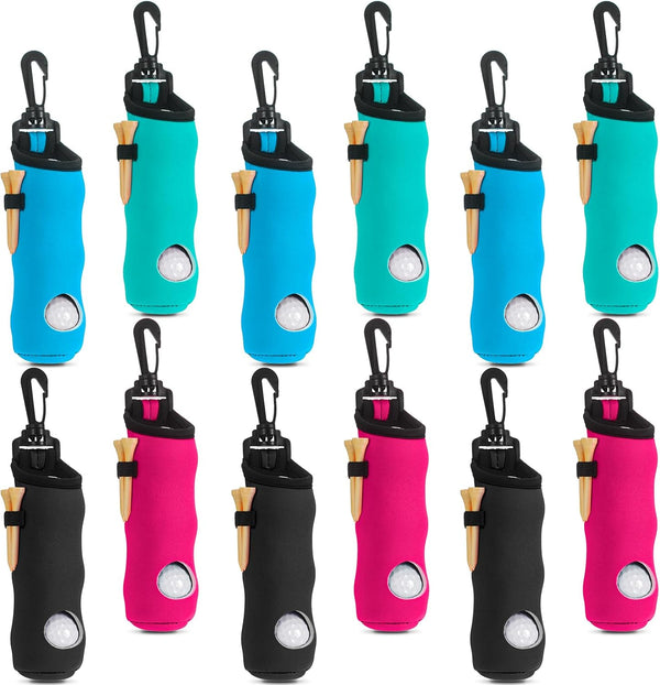 WILLBOND 12 Pcs Multicolor Neoprene Golf Ball Pouch Carry Bag Golf Ball Tee Holder Portable Accessories for Man Woman