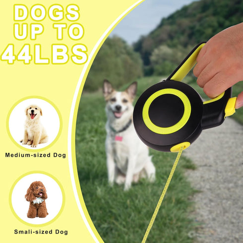 16Ft Retractable Dog Leash, Lightweight for Small Medium Dogs/Cats Up to 44lbs, One-Handed Brake, Reflective