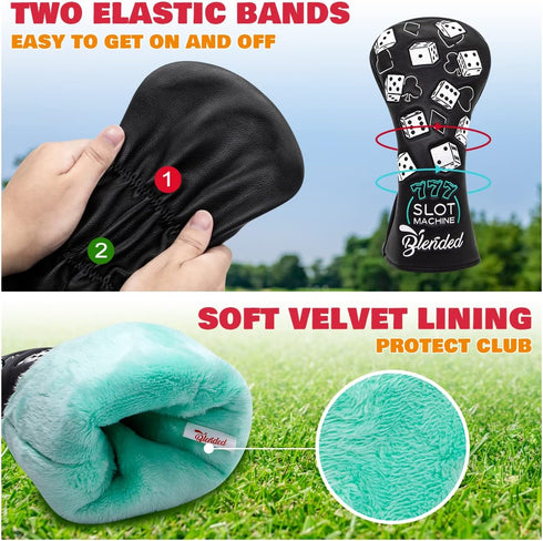Golf Club Covers, Leather Lucky 777 Blade Putter Headcover, Driver Covers, Fairway Wood, Hybrid Head Cover, 3 Wood