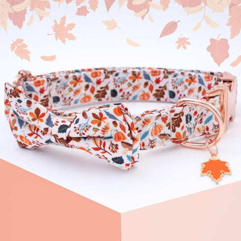 Faygarsle Bow Tie Halloween Fall Dog Collar, Fashionable Cotton Collar with Metal Buckle for Small Medium Large Dogs
