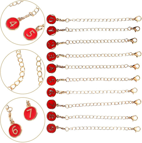 10pcs Backpack Beavorty Red Metal Number Charms Chain with Lobster Claw Clasp, Delicate Hanging Pendant for Handheld