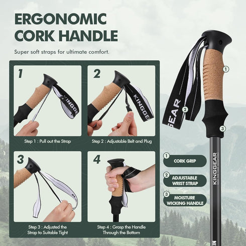 KINGGEAR Adjustable Hiking Poles, Walking Sticks with Quick Flip Lock, Lightweight Collapsible, Durable Aluminum