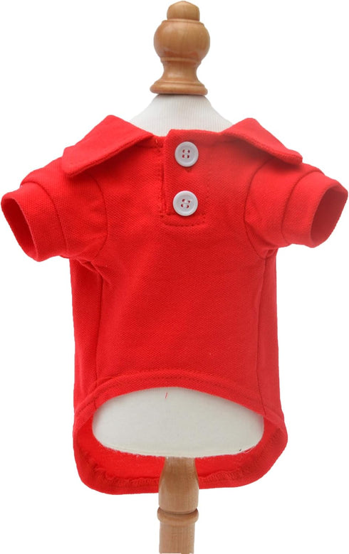 lovelonglong Basic Dog Polo Shirts – Premium Cotton T-Shirts for Large Medium Small Dogs, Red XS, Two-Button Collar
