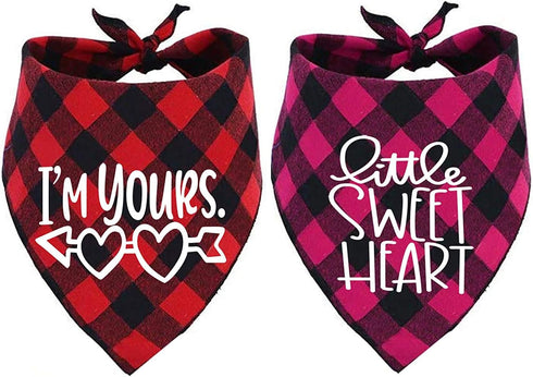 Pack of 2 Dog Bandana, Valentines Day Reversible Buffalo Plaid Triangle Bibs Pet Scarf