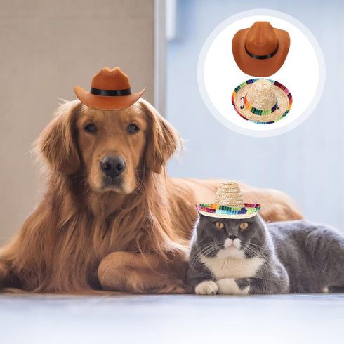 Hemobllo Dog Hat, Adjustable Straw Western Costume Hat for Dogs and Cats, Funny Pet Party Headwear (2PCS)