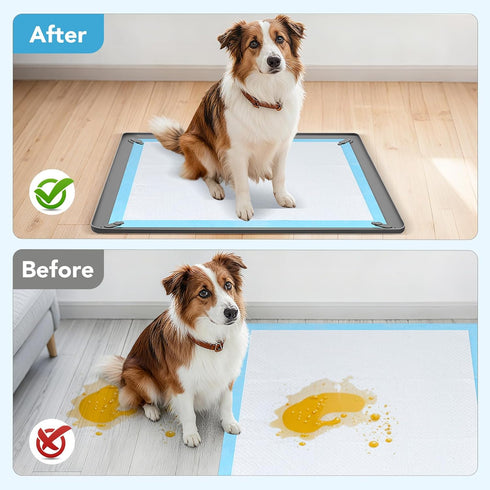 Wuquperf 24" 24" 4 x Dog Pee Pad Holder, Silicone Puppy Potty Pad Tray with Built-in Magnetic Clamps Non-Slip Dog