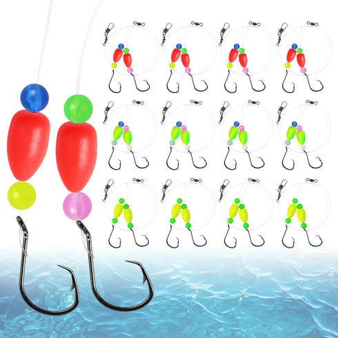 Pompano Rigs for Surf Fishing, Pre-Rigged Fishing Rigs with Floats Beads Double Circle Hook Tackle 12/15PCS
