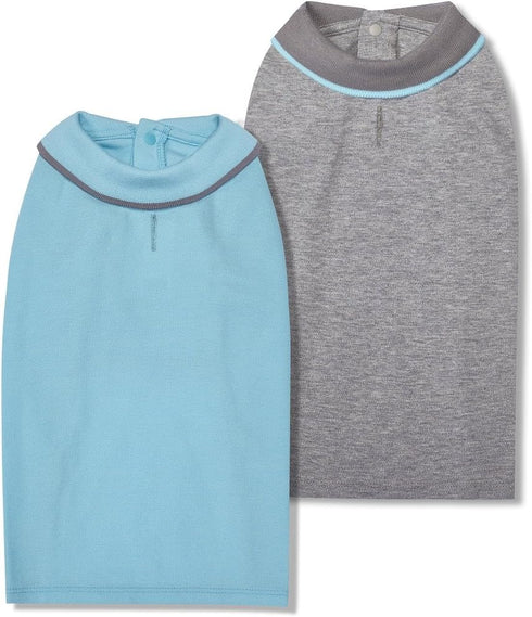 Blueberry Pet Back to School Dog Polo Shirts - 2-Pack Cotton Outfit for Small Pets in Sky Blue + Light Grey