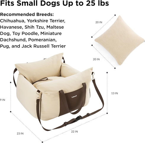 Lesure Small Dog Car Seat for Small Dogs - Dog Booster Seat for Car with Waterproof Bottom, Clip-On Safety Leash