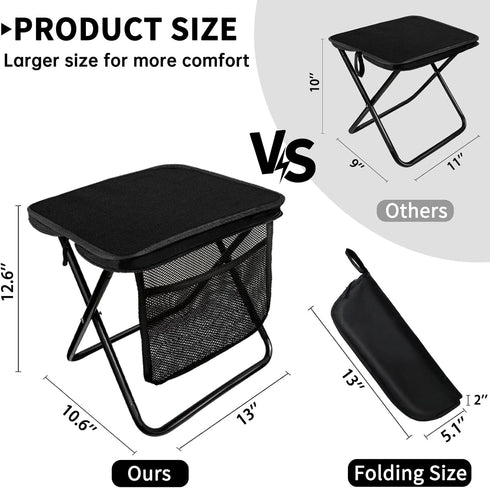 13 Inch Portable Folding Stool Camping Stool for Adults with Side Pocket, Ultralight Small Foldable Pocket Chair