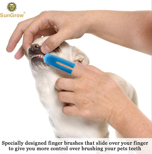 Set, 2 3 SunGrow Dog Toothbrush Dual-Headed Brush, Bonus Finger Brushes Included, Removes Plaque, freshens Dog's
