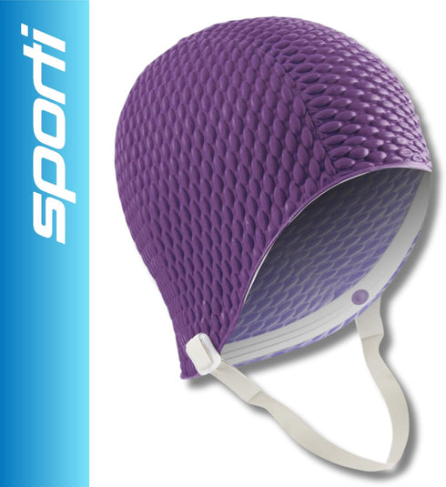 Sporti Bubble Swim Cap for Women, Anti-Slip Interior Grip, Latex/Rubber, Keeps Head Warm