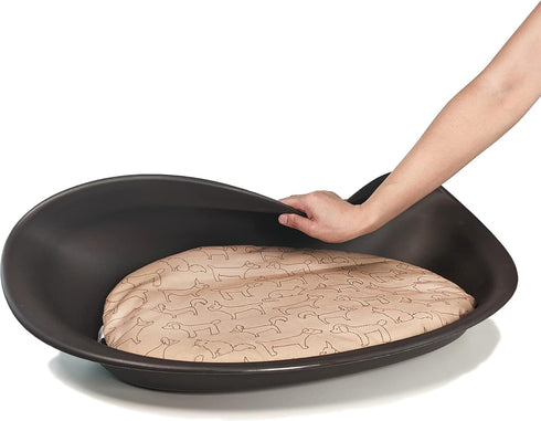 Richell Oval Pet Bed for Small Dogs & Cats, Brown, Flexible Waterproof Plastic Frame, Washable Polyester Cushion, 16.5
