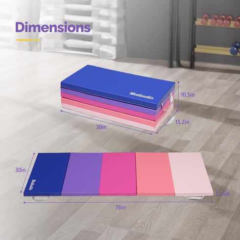Matladin 76"L 30"W 1.5"Th Folding Gymnastics Gym Exercise Aerobics Mat, x x Folding Exercise Mat, Easy to Clean PU