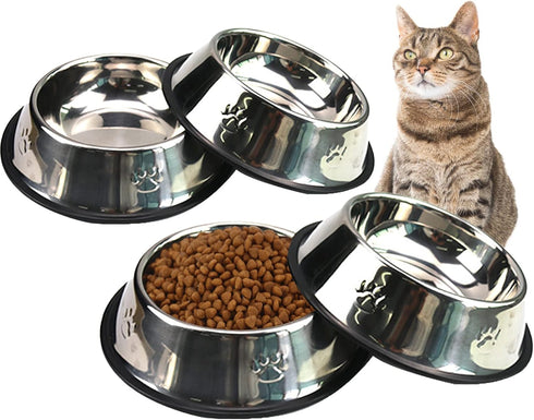 Fhiny 4Pcs Stainless Steel Dog Cat Bowls with Rubber Base, Stackable Non-Slip Dish Plate for Small Medium Animals