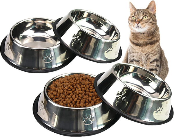 Fhiny 4Pcs Stainless Steel Dog Cat Bowls with Rubber Base, Stackable Non-Slip Dish Plate for Small Medium Animals