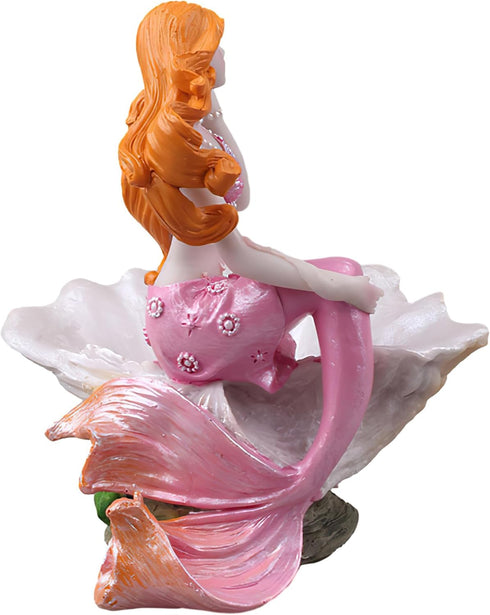 Mermaid Figurines Shell Aquarium Ornament, Resin Mediterranean Style Mermaid Princess Craft Statue