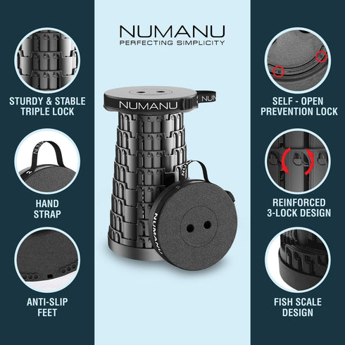 2026 620lbs 2.5"-18" (1x NUMANU Upgraded Collapsible Stool, Max H Adjustable Portable Folding Stool for Adults