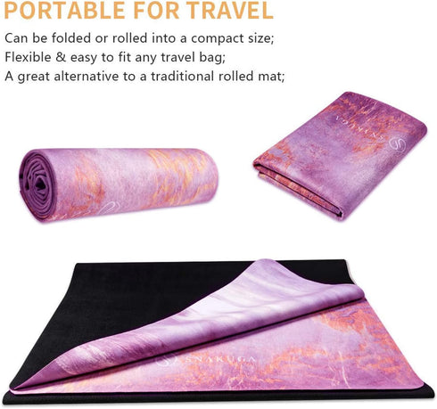 SNAKUGA Travel Yoga Mat, Non-Slip Suede Exercise Mat with Carry Bag, Ideal for Pilates Workout (72'' x 26'' x 1.5mm)