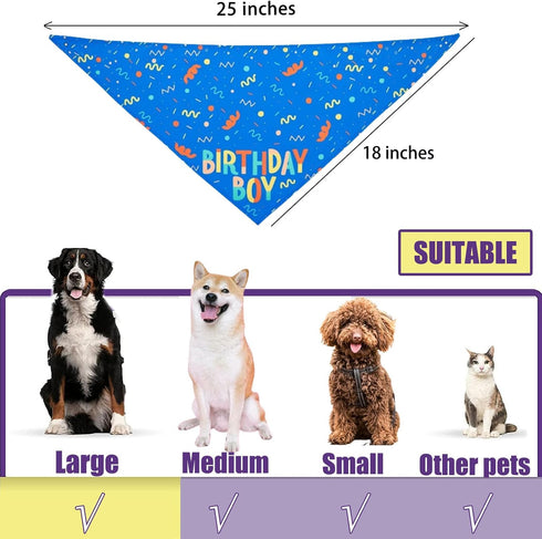 Birthday Boy Dog Bandana - Printed Pet Scarf for Dog Birthday Party Supplies and Accessories