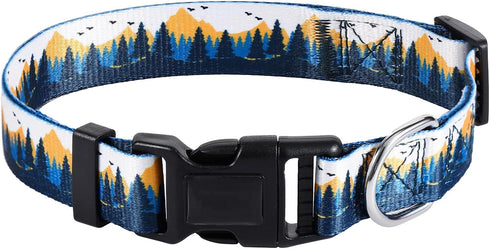 Adjustable Fancy Floral Dog Collar for Small Medium Large Dogs, Various Pattern Design Pet Collars (L, Autumn Landscape)