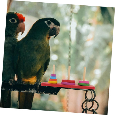 MUELODSIC Interactive Parrot Training Ring for Medium to Large Birds Wooden Tabletop Stacking Game to Enhance