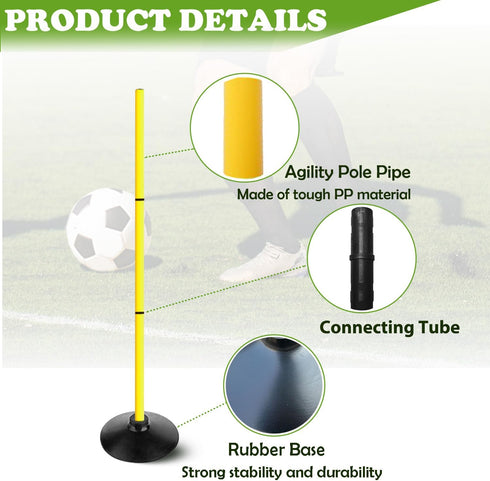 ASENVER 4FT Set Agility Poles Detachable Speed Training Poles Soccer Slalom Sticks with Agility Ladder and Cones