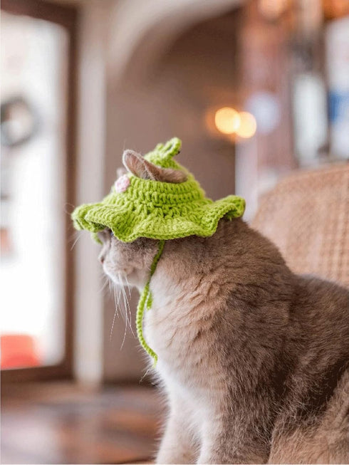 QWINEE Cartoon Design Knit Cute Dog Hat - Soft Cat Hat for Halloween Christmas Party Costume (Green and Pink, Medium)