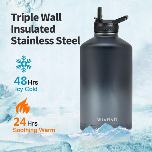One Gallon Insulated Water Bottle, 128oz Large Sports Stainless Steel Jug with DIY Stickers, Leak-proof Triple Wall