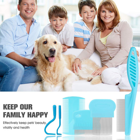 Cat & Dog Grooming Set, Fine Tooth Comb for Removing Dandruff Flakes & Hair in Blue