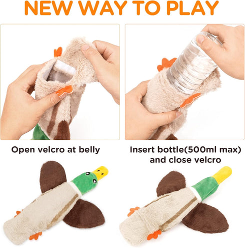 FIREOR Dog Squeak Toys - No Stuffing Plush Crinkle Water Bottle Chew Toy for Small, Medium, Large Breeds
