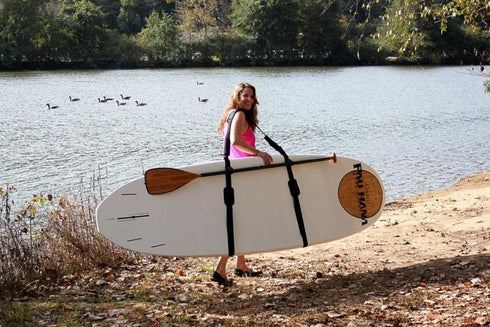 Suspenz Black SUP Carrying Strap with Storage Hooks, Stow and Go Sling Carrier for Paddle Boards