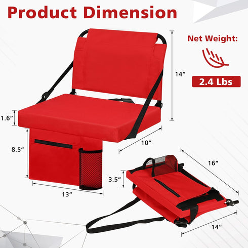 Stadium Seat for Bleachers with Back Support and Wide Padded Cushion Stadium Chair - Includes Shoulder Strap and Cup
