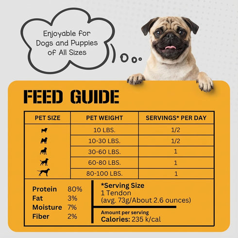 7-9 inch, 6 Dog Chits Beef Tendons for Dogs & Puppies - High Protein, Low Fat - All Natural Beef Tendon Chew - Chewy