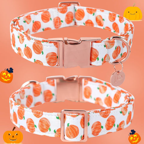 Cute Pumpkin Cotton Halloween Dog Collar with Metal Buckle, Gift for Small Medium Large Boys or Girls Dogs