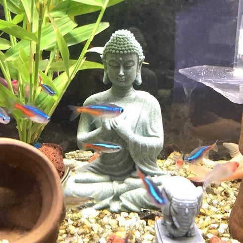 Aquarium Buddha Statue Japanese Buddah Figurine Fish Tank Buda Sculpture Zen Sandstone Ornaments Underwater Landscape Decoration,Gift by livelyfish