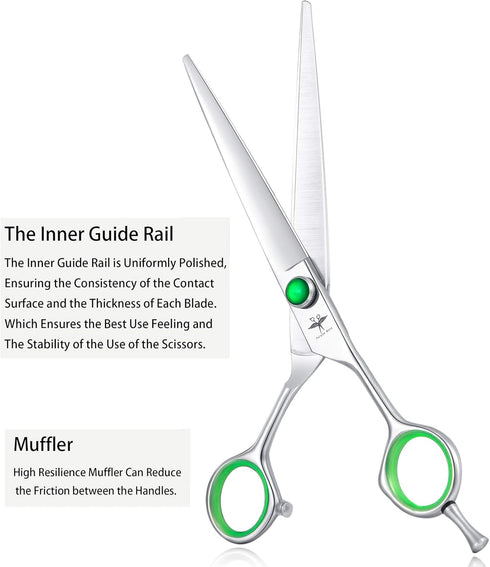 PURPLEBIRD 7 Inch Straight & Downward Curved Dog Grooming Scissors Set, Professional Pet Cutting Shears