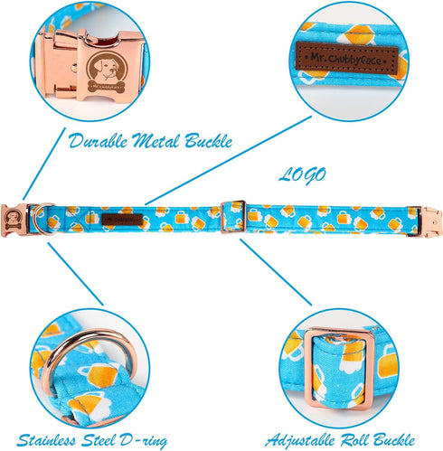 MR. CHUBBYFACE Spring Summer Dog Collar, Cute Blue Beer Collar for Small Medium Large Dogs