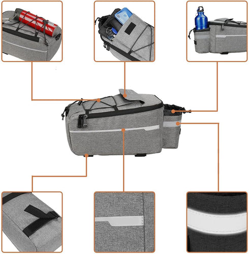 ZIMFANQI 10L Bike Rear Rack Bag, Insulated Trunk Cooler Bag, Reflective Cargo Bag with Phone Holder