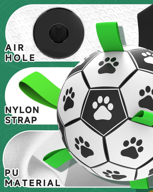 QDAN Dog Toys Soccer Ball with Straps - 10 Inch Durable Herding Ball for Extra Large Dogs, Outdoor Water Toy, Birthday