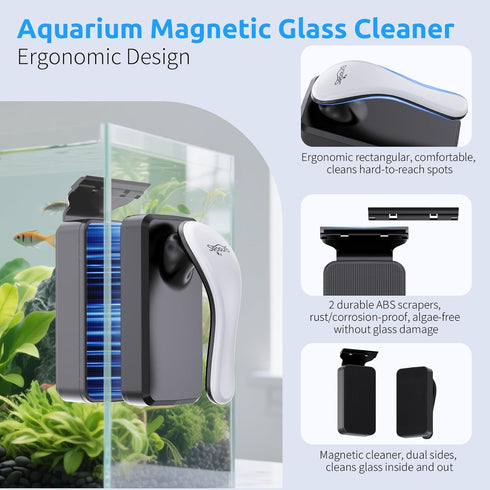 SEAOURA Magnetic Aquarium Cleaner, Dual-Sided Algae Scraper, Floating Anti-Scratch Magnetic Glass Brush for Freshwater