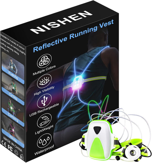 LED Reflective Running Vest with Front Light, High Visibility Gear for Men/Women Running, Cycling, Walking