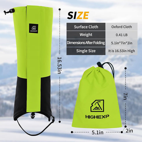 Leg Gaiters - 100% Waterproof Adjustable Shoe Snow Boot Guards for Hiking, Hunting, Climbing
