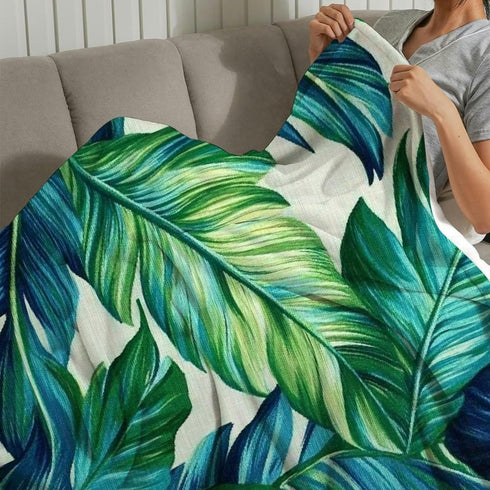 PALNKART 40x50in Tropical Leaf Lightweight Flannel Blanket for Sofa Bed Travel Camping Chair, Soft Warm Multifunctional