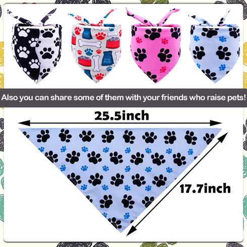 100PCS Hemming Small Dogs Bandanas Bulk Pet Paw Bone Kerchief Triangle Bibs Head Scarves Scarfs Random Patterns