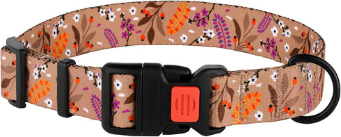 Nylon Dog Collar, Floral Pattern, Toffee, 10-13 inch