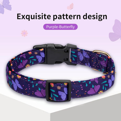 Adjustable Dog Collar with Buckle for Cute Girl and Boy Dogs, Soft and Fancy with Flower Design for Small, Medium, and