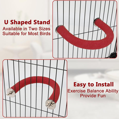 Rypet U Shape Parrot Perch Stand Toy for Paw Grinding, Quartz Bird Perch for Small Parakeets, Cockatiels, Conures,