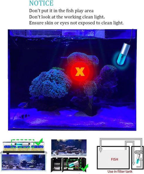 3W Submersible Aquarium Blue Light, Waterproof Lamp with Timer for Fish Tank & Sump Swim Pool